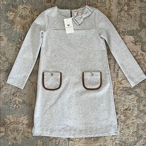 Stylish Gray Kids Dress with Brown Pocket Details